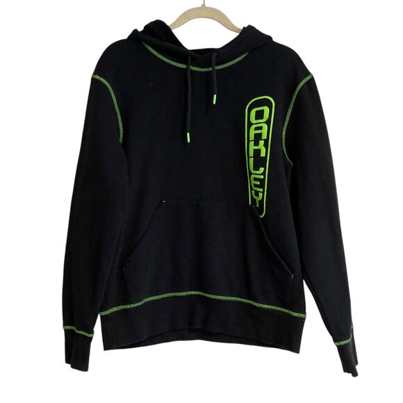 Oakley Black Green Custom Fit Logo Surfer Slim Hoodie Sweatshirt Size Medium - Picture 1 of 15